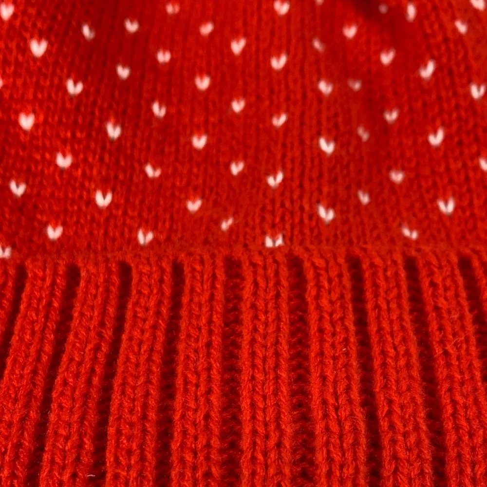 Nordic Red and White Kids Pom-Pom Beanie Cozy Winter